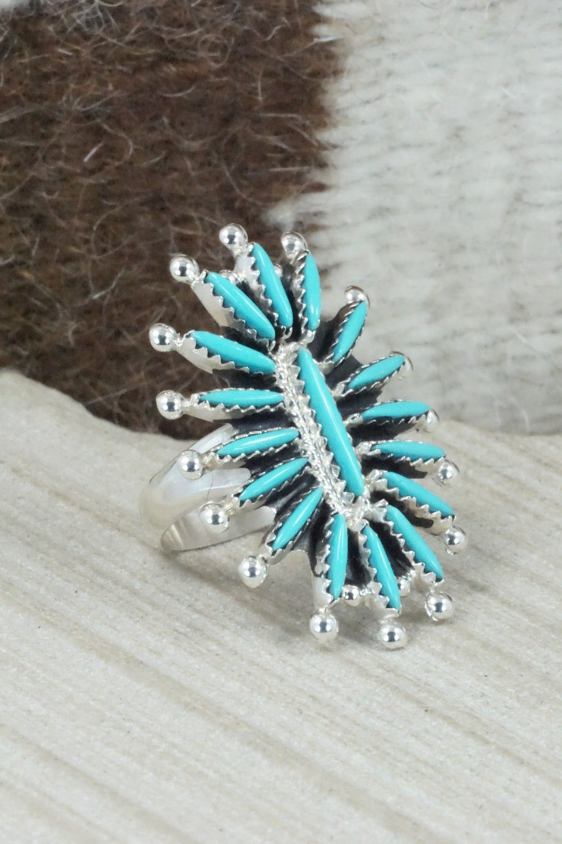 Turquoise & Sterling Silver Ring - Gerald Etsate - Size 7.5