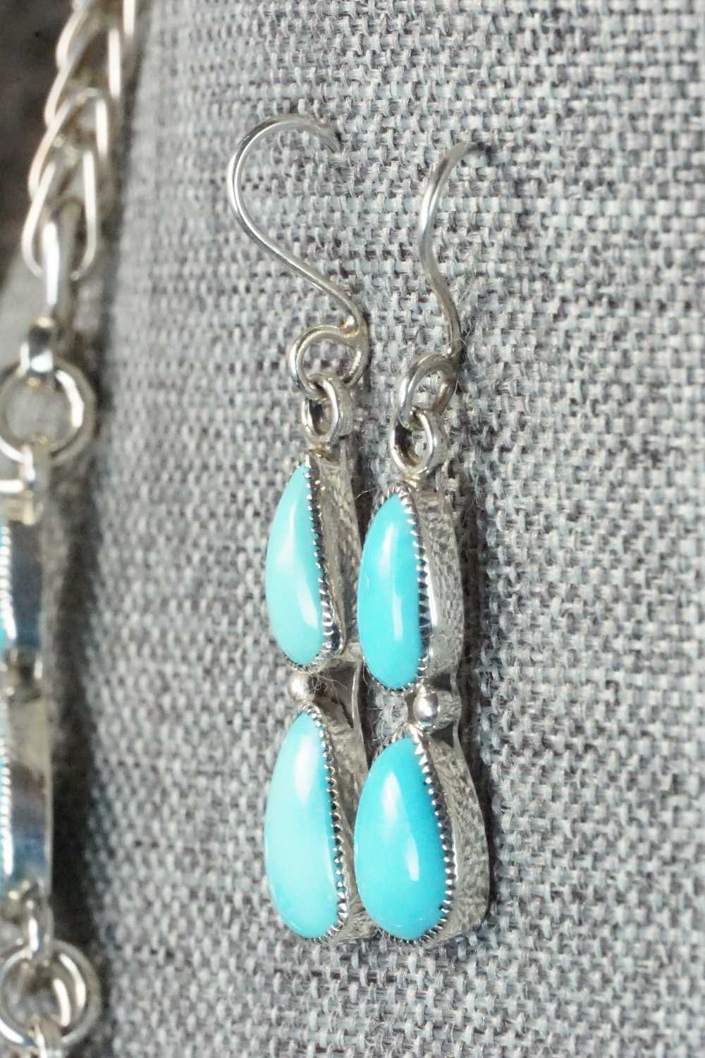 Turquoise & Sterling Silver Necklace and Earrings Set - Smokey Gchachu