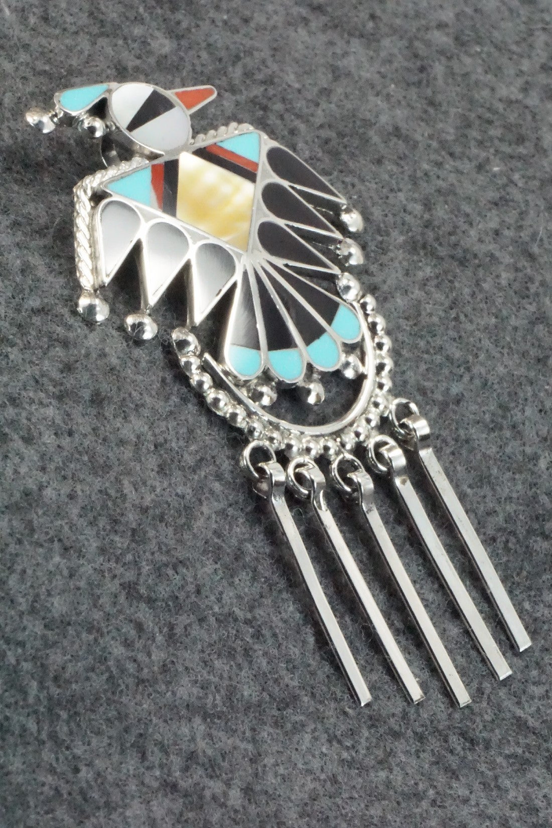 Multi Stone & Sterling Silver Inlay Pendant/ Pin - Adrian Wallace