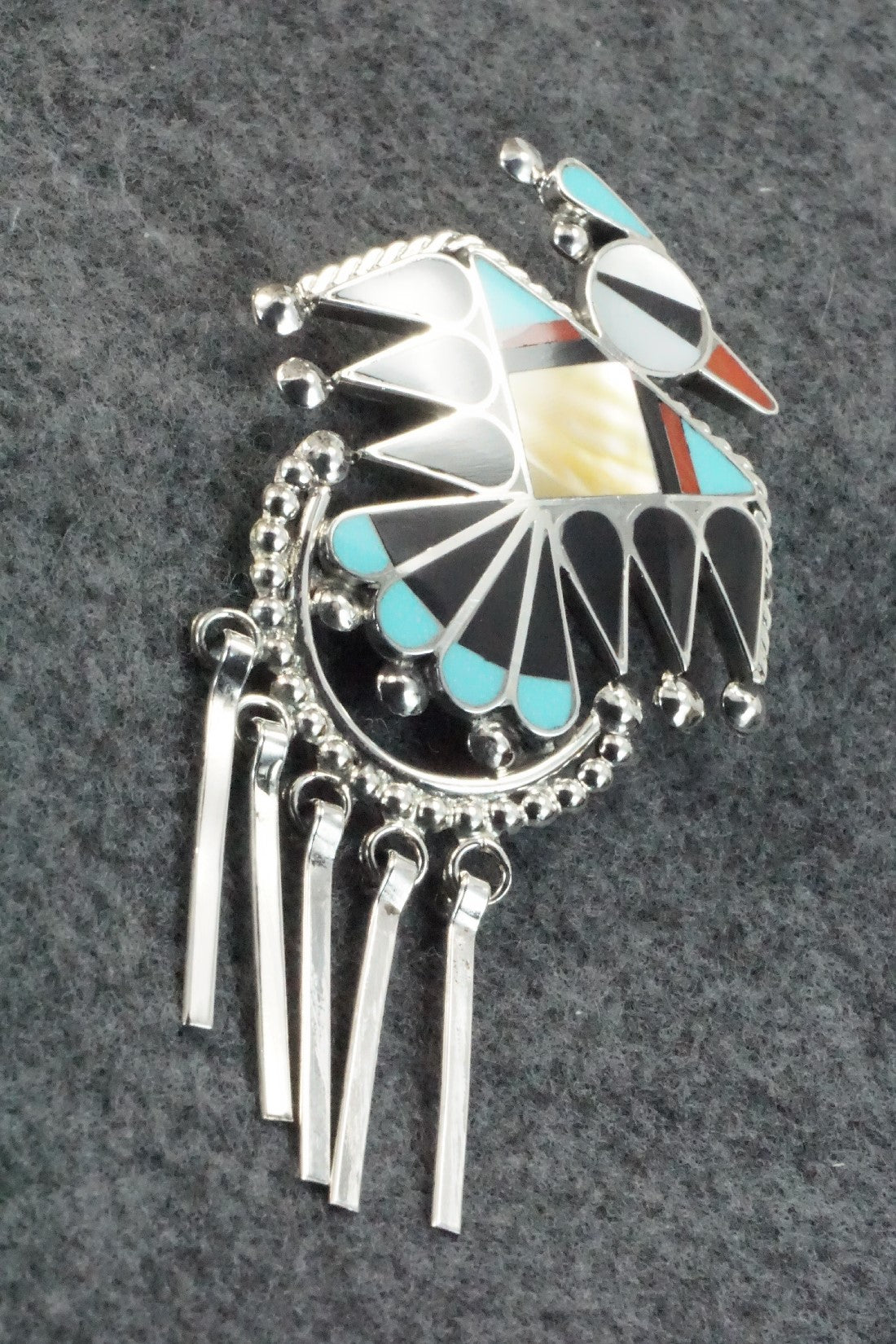 Multi Stone & Sterling Silver Inlay Pendant/ Pin - Adrian Wallace
