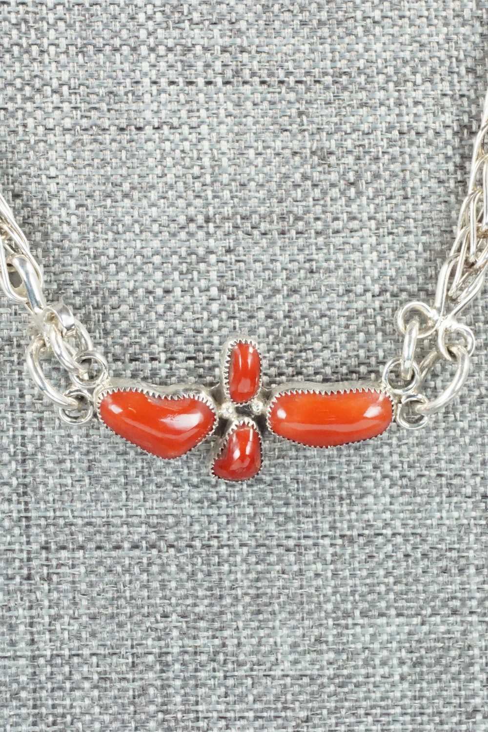 Coral & Sterling Silver Necklace and Earrings Set - Smokey Gchachu