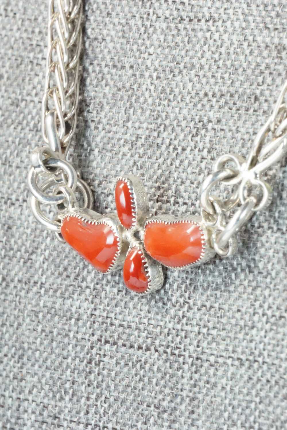 Coral & Sterling Silver Necklace and Earrings Set - Smokey Gchachu