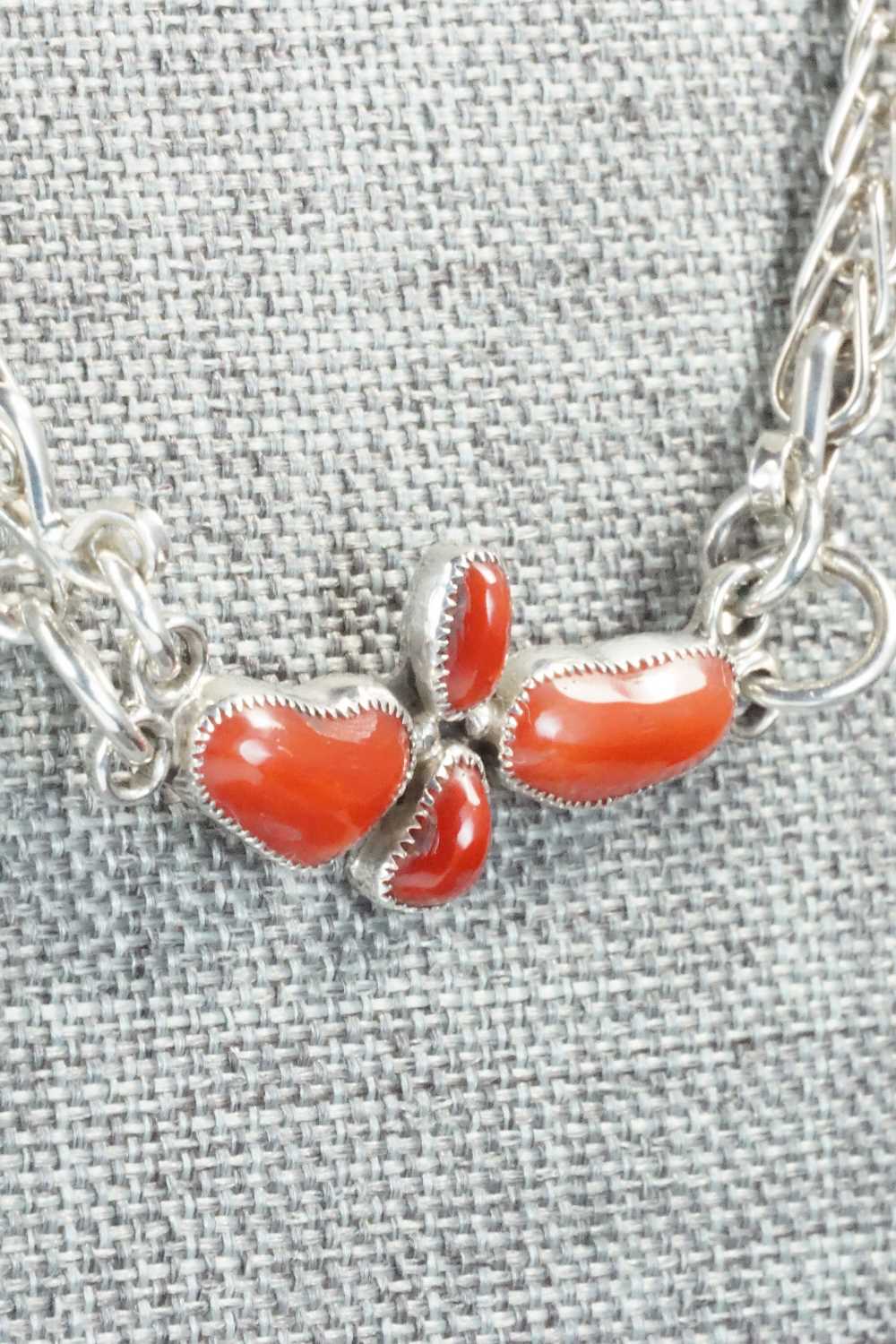 Coral & Sterling Silver Necklace and Earrings Set - Smokey Gchachu