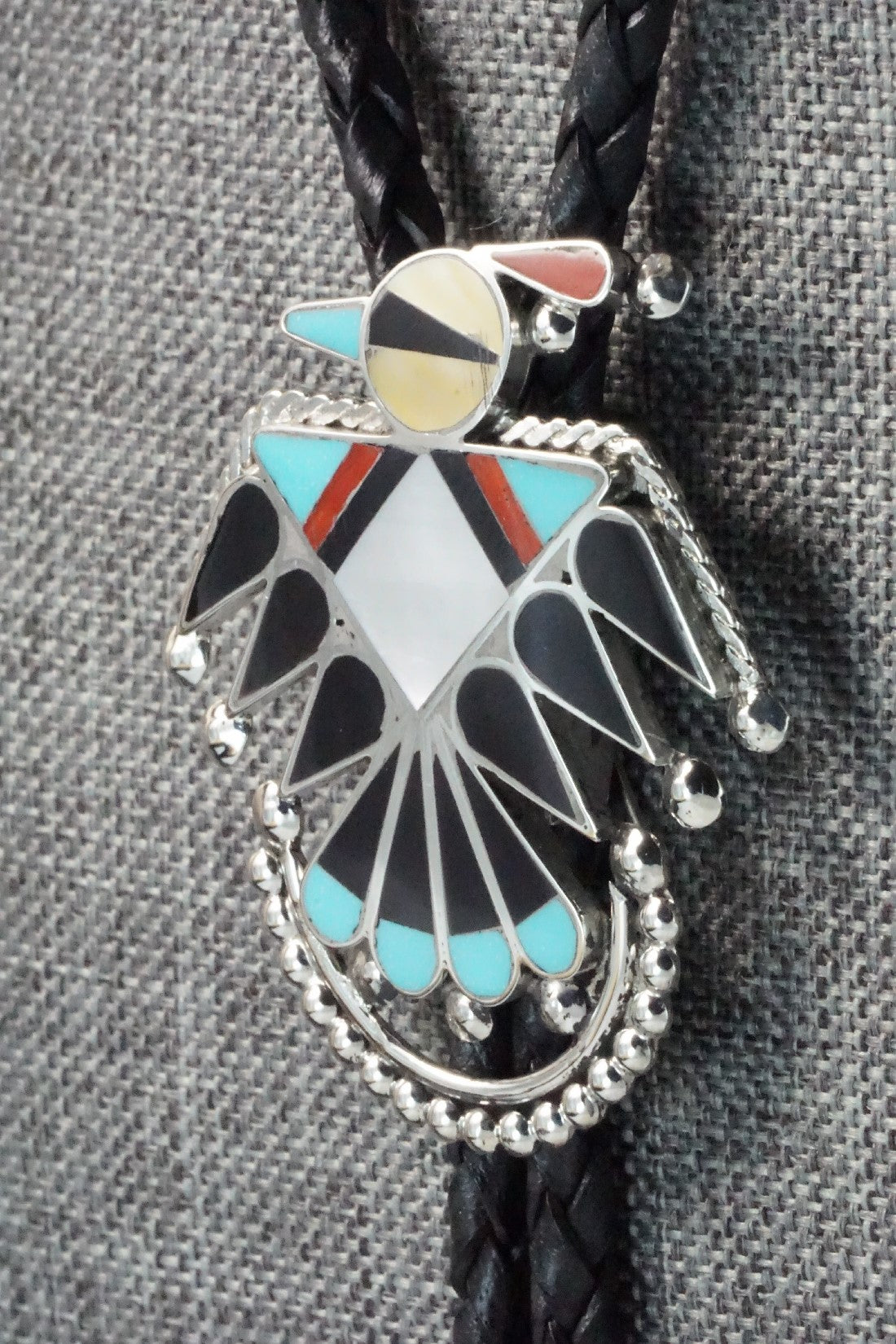 Multi Stone & Sterling Silver Inlay Bolo Tie - Adrian Wallace