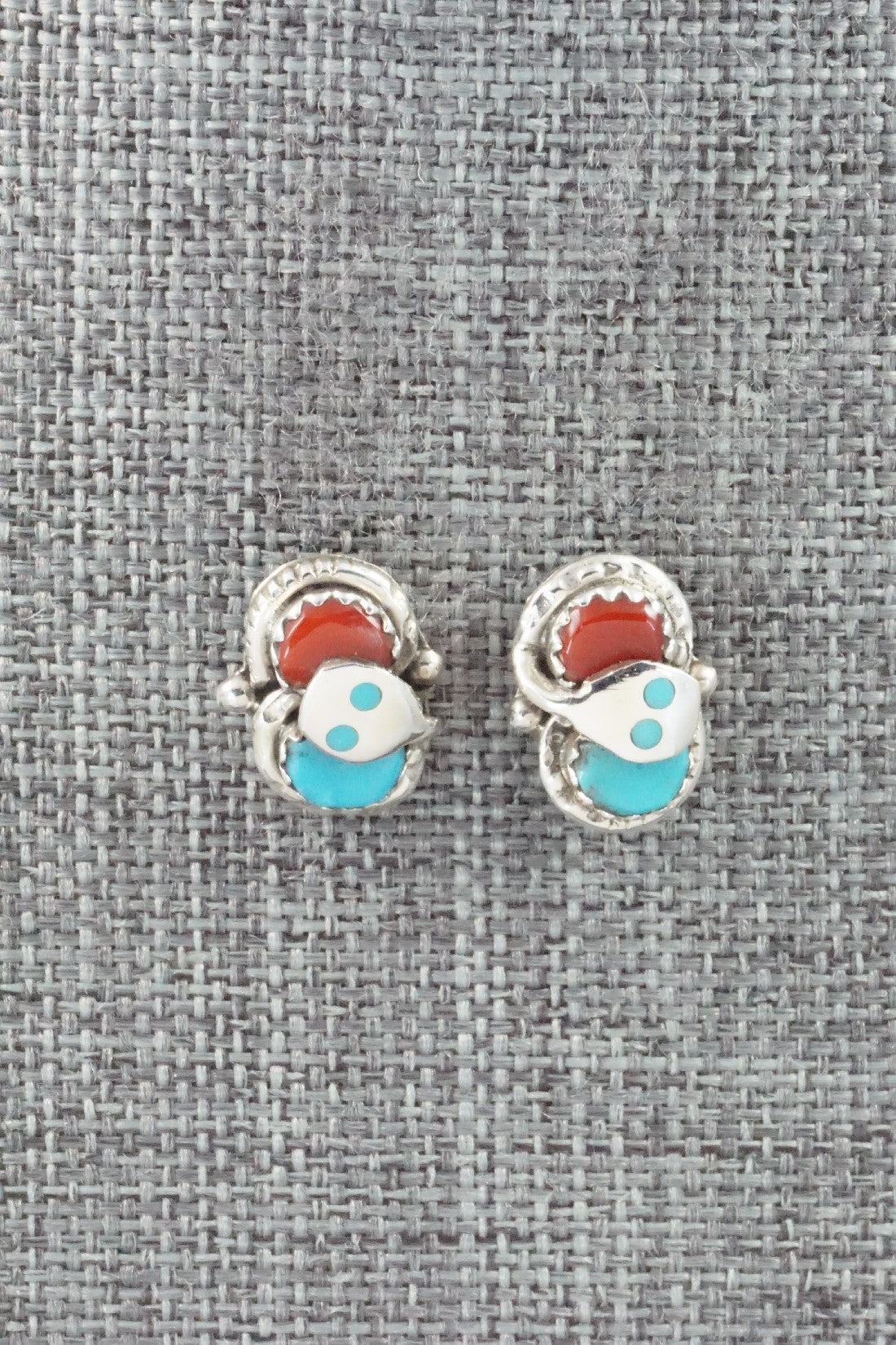 Turquoise, Coral & Sterling Silver Earrings - Joy Calavaza