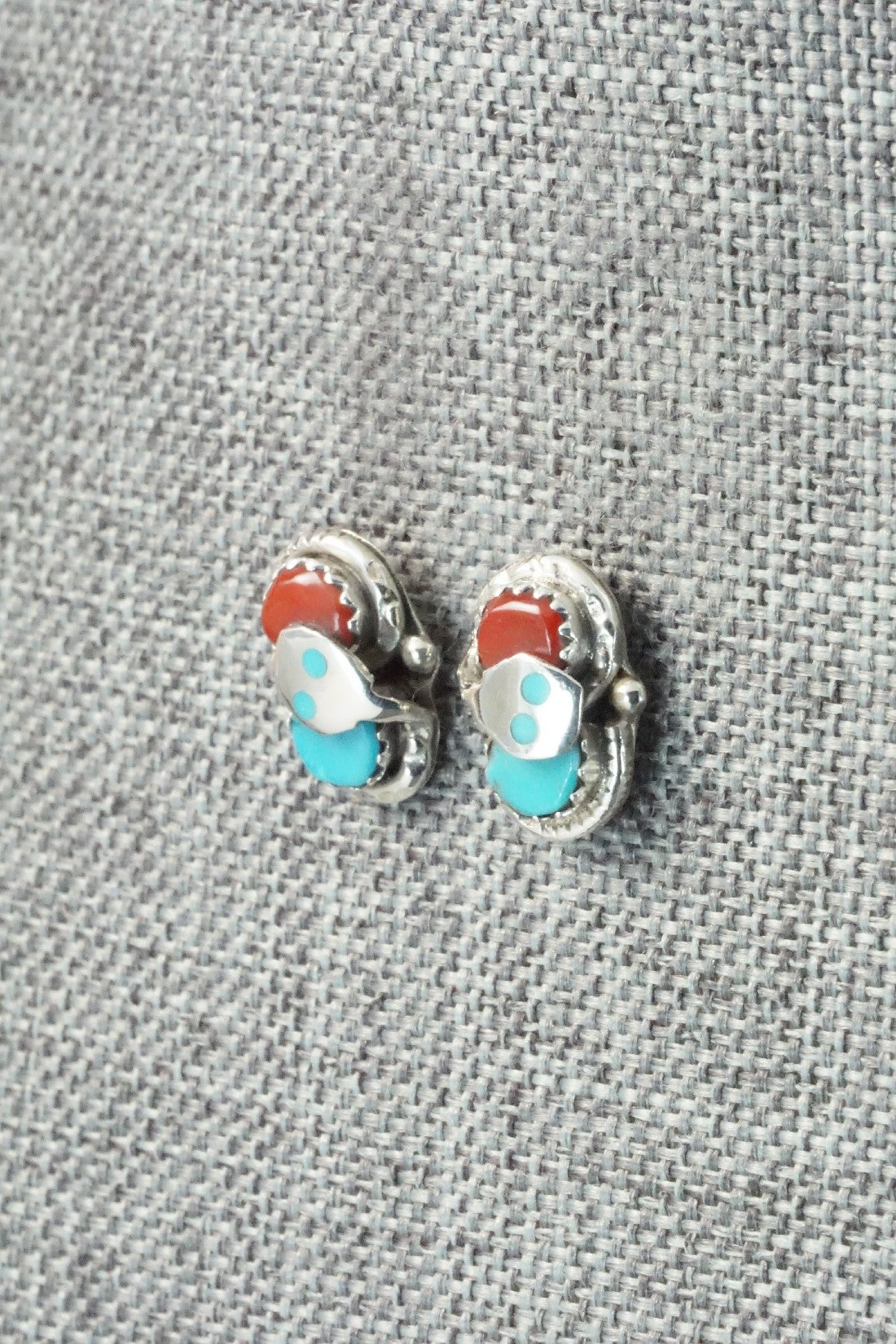 Turquoise, Coral & Sterling Silver Earrings - Joy Calavaza
