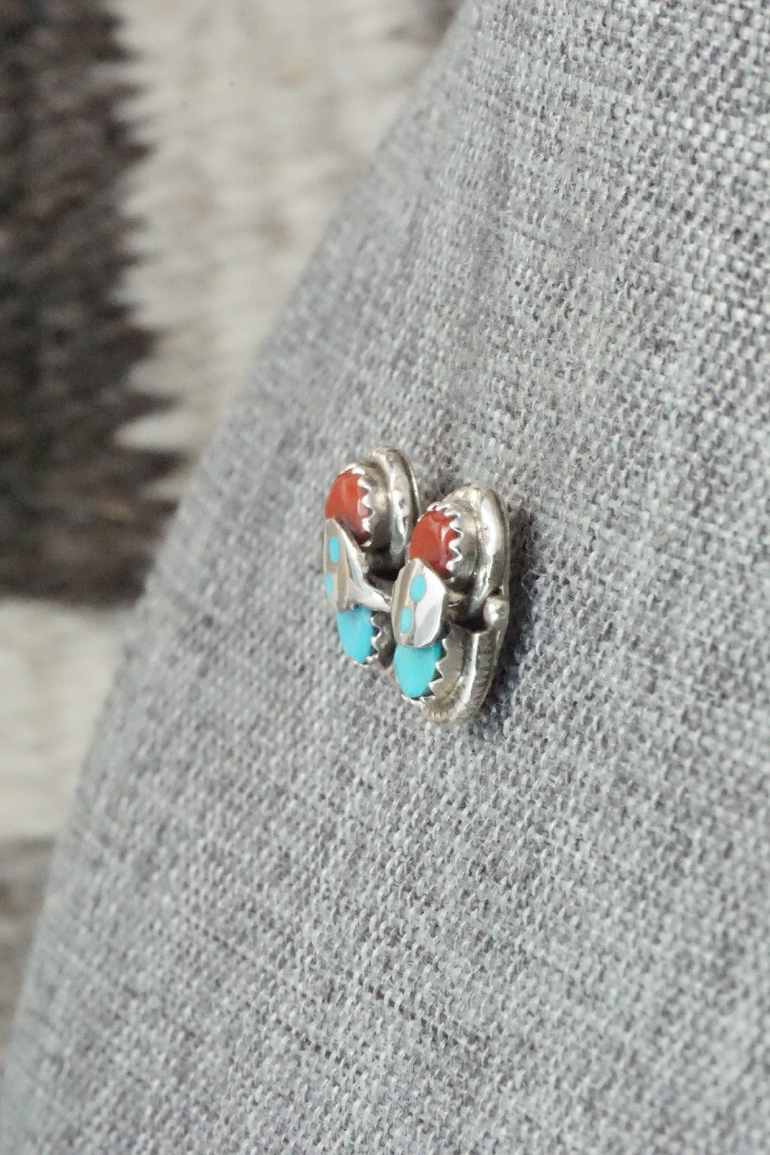 Turquoise, Coral & Sterling Silver Earrings - Joy Calavaza