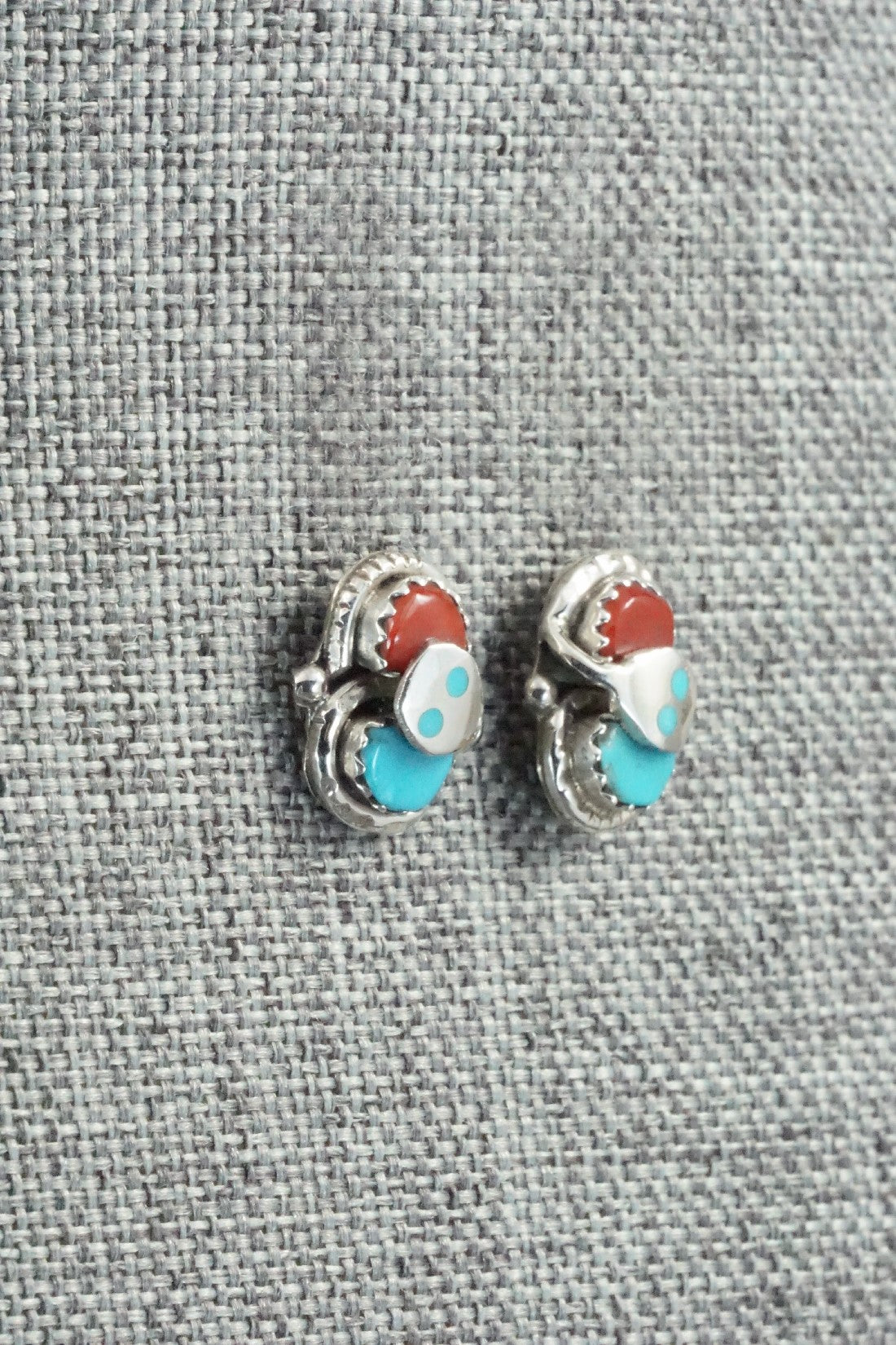 Turquoise, Coral & Sterling Silver Earrings - Joy Calavaza