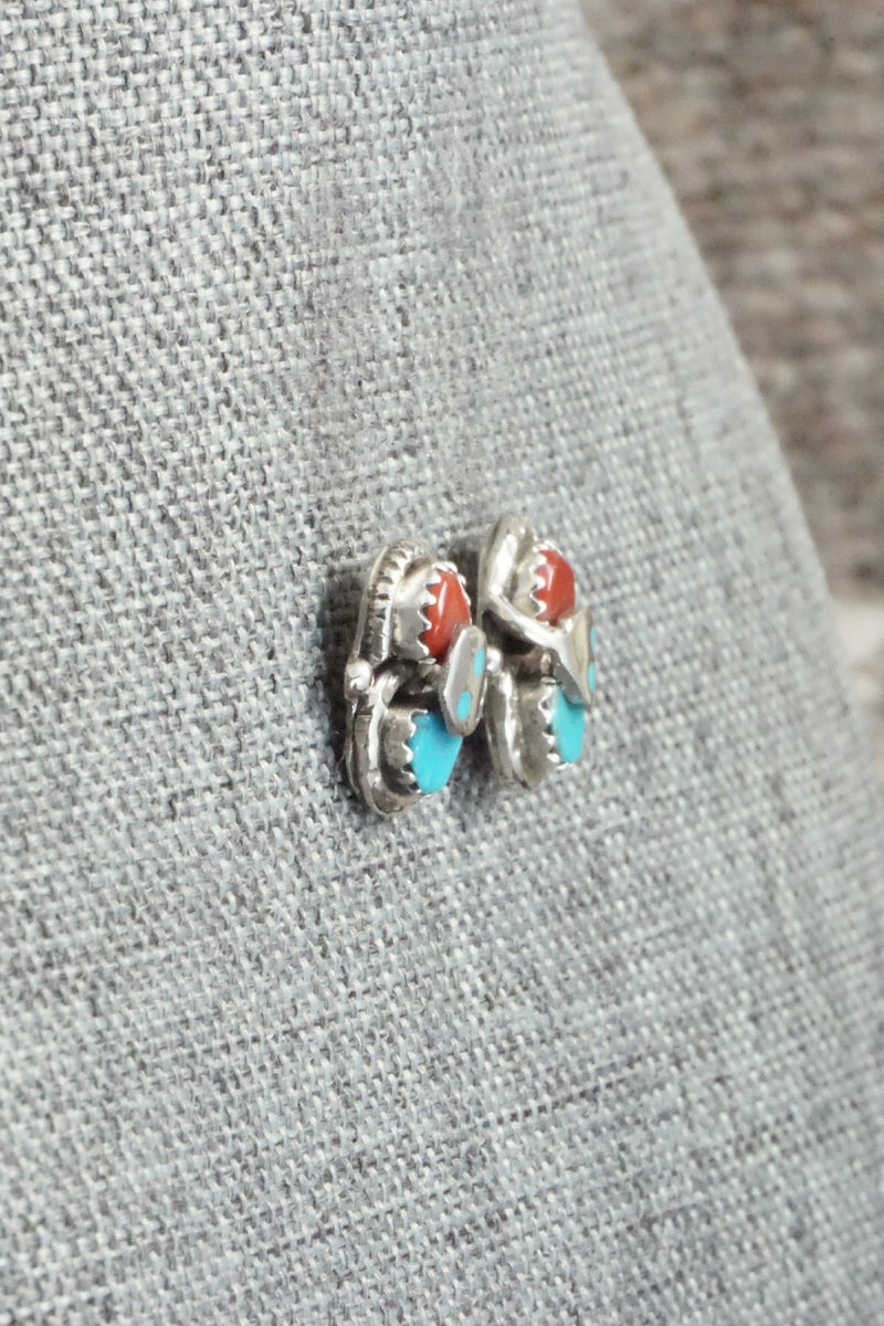 Turquoise, Coral & Sterling Silver Earrings - Joy Calavaza