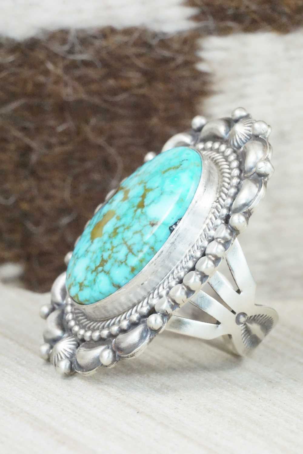 Turquoise & Sterling Silver Ring - Tom Lewis - Size 9.75