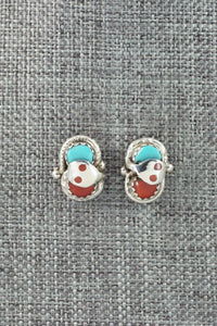 Turquoise, Coral & Sterling Silver Earrings - Joy Calavaza