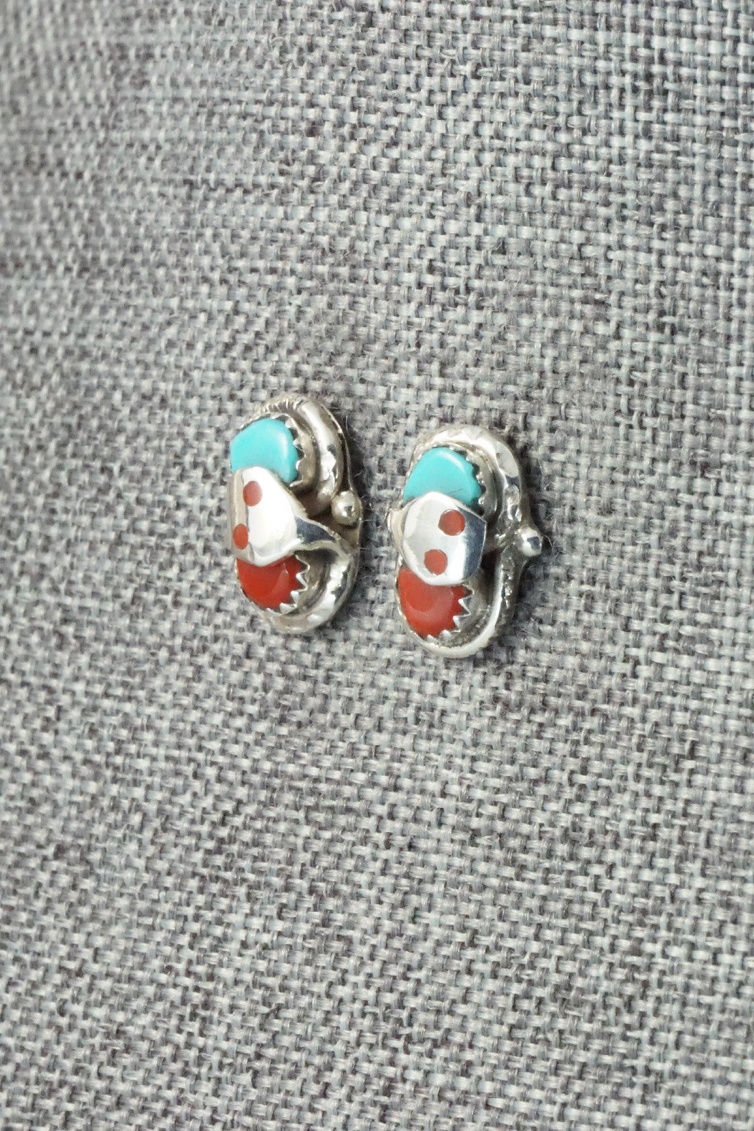 Turquoise, Coral & Sterling Silver Earrings - Joy Calavaza