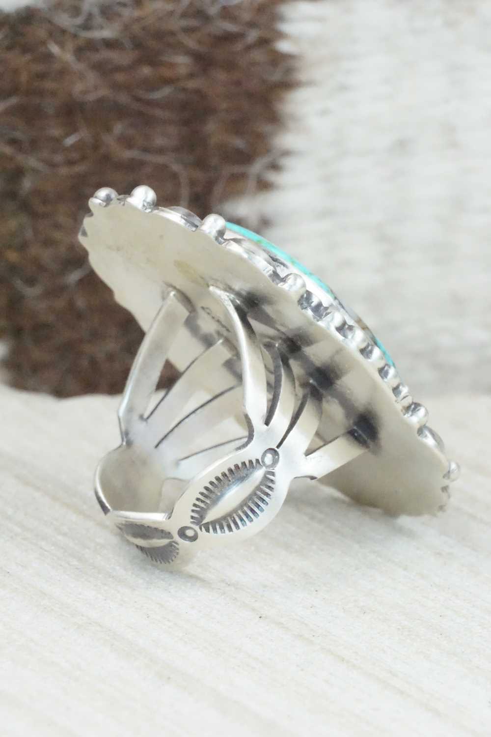 Turquoise & Sterling Silver Ring - Tom Lewis - Size 9.75