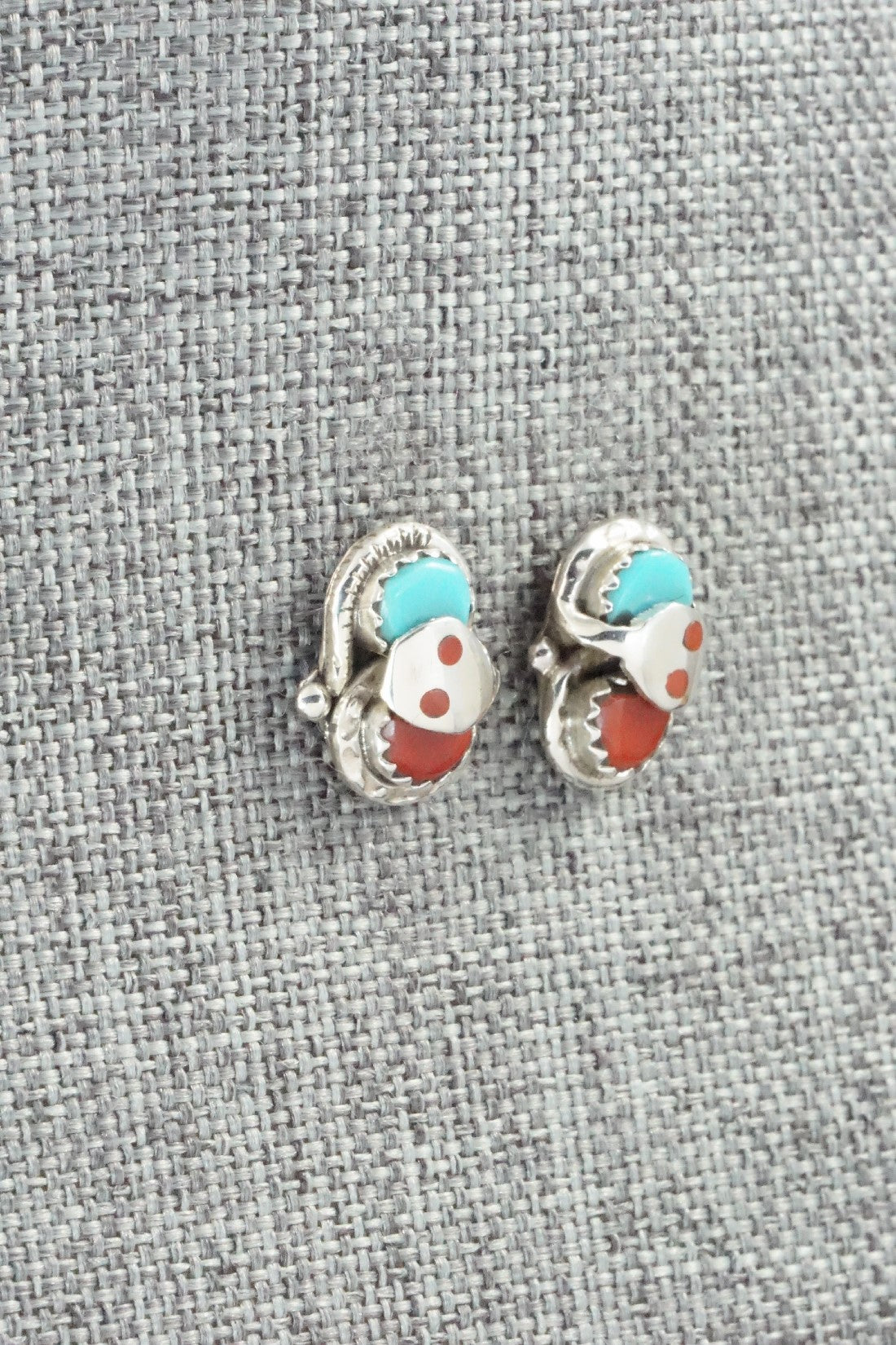 Turquoise, Coral & Sterling Silver Earrings - Joy Calavaza