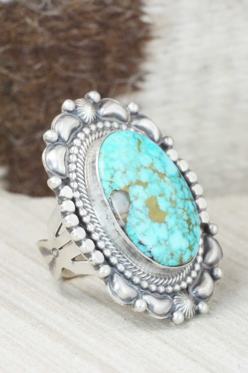 Turquoise & Sterling Silver Ring - Tom Lewis - Size 9.75