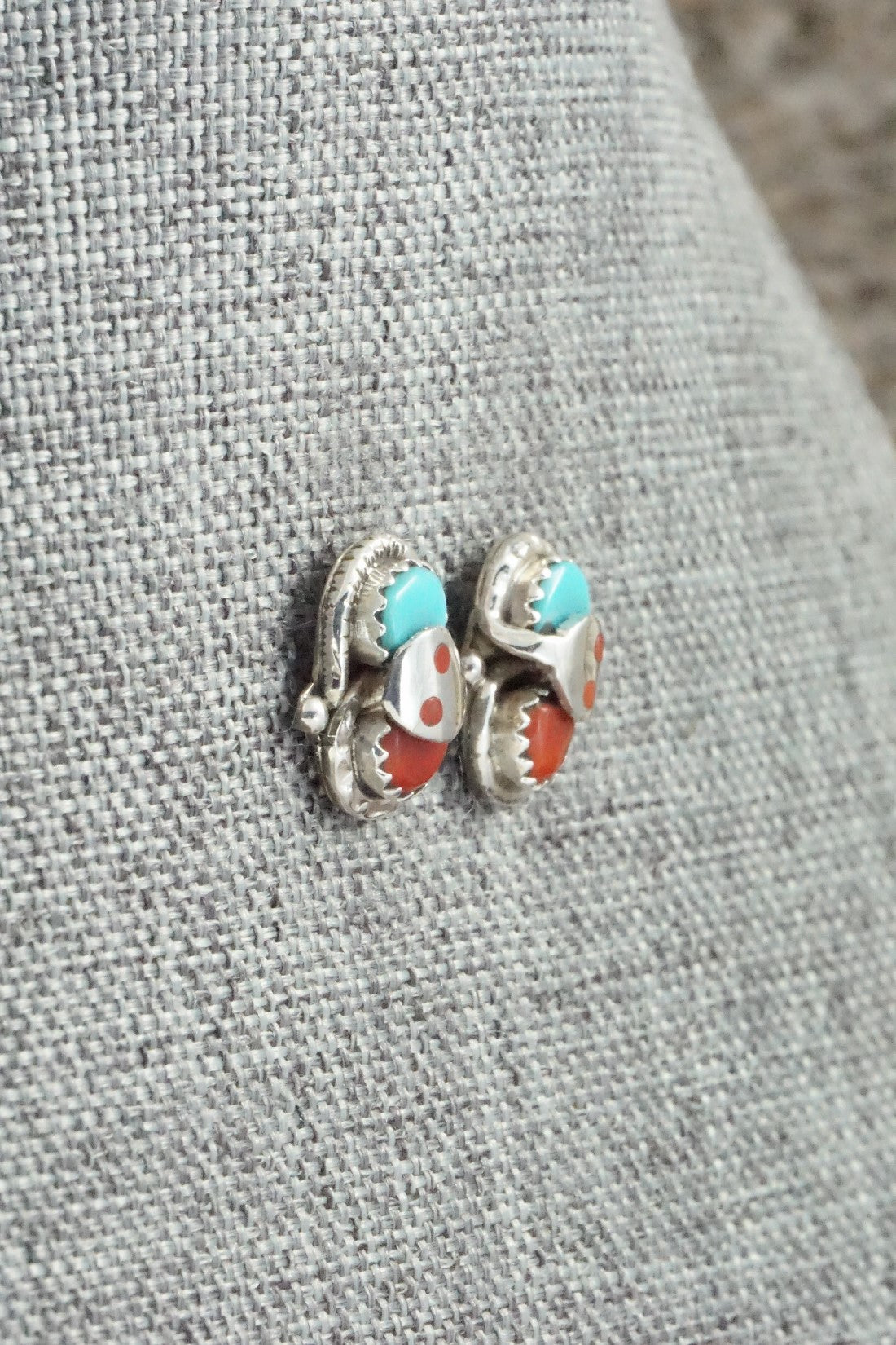 Turquoise, Coral & Sterling Silver Earrings - Joy Calavaza