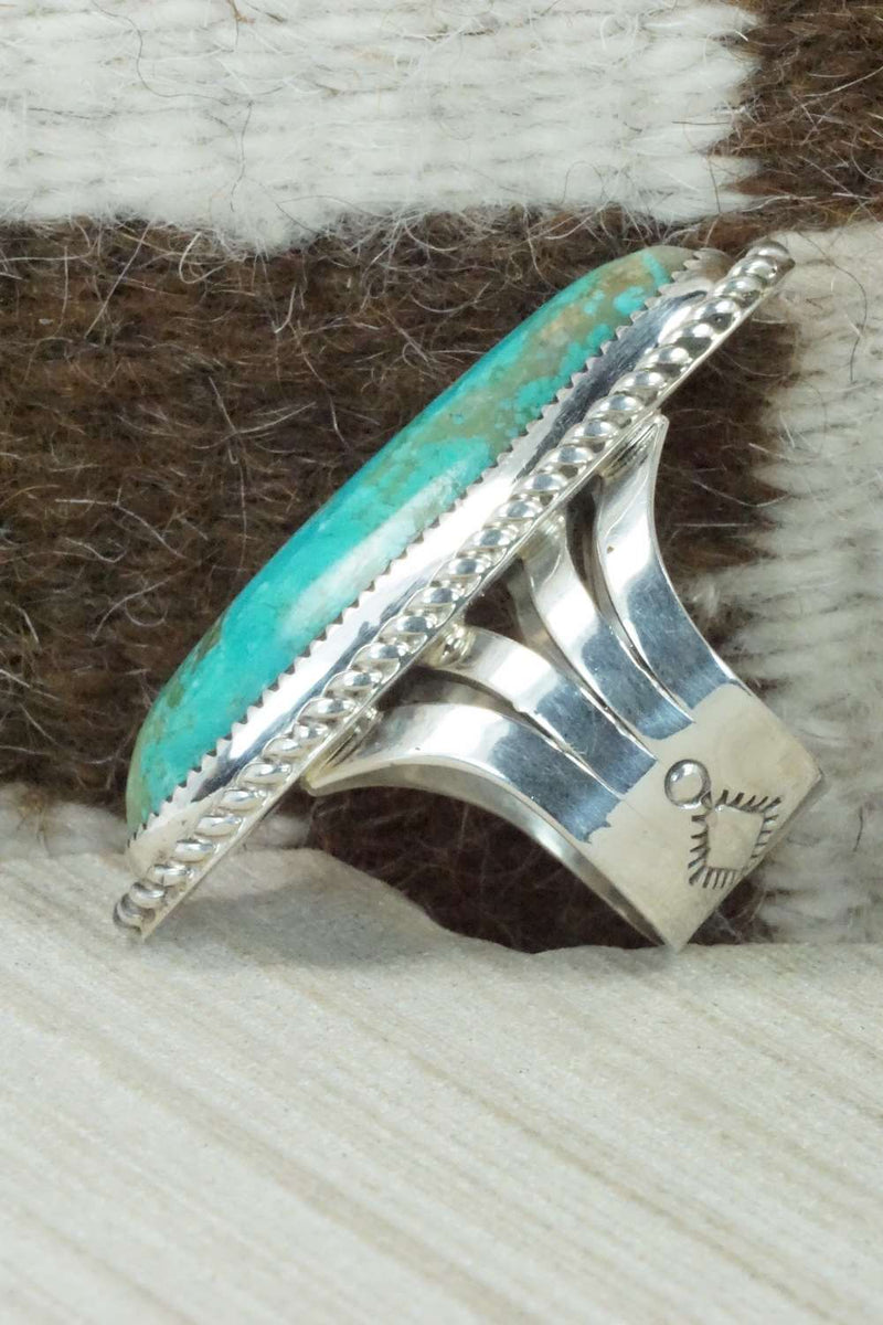 Turquoise & Sterling Silver Ring - Leslie Nez - Size 10.5