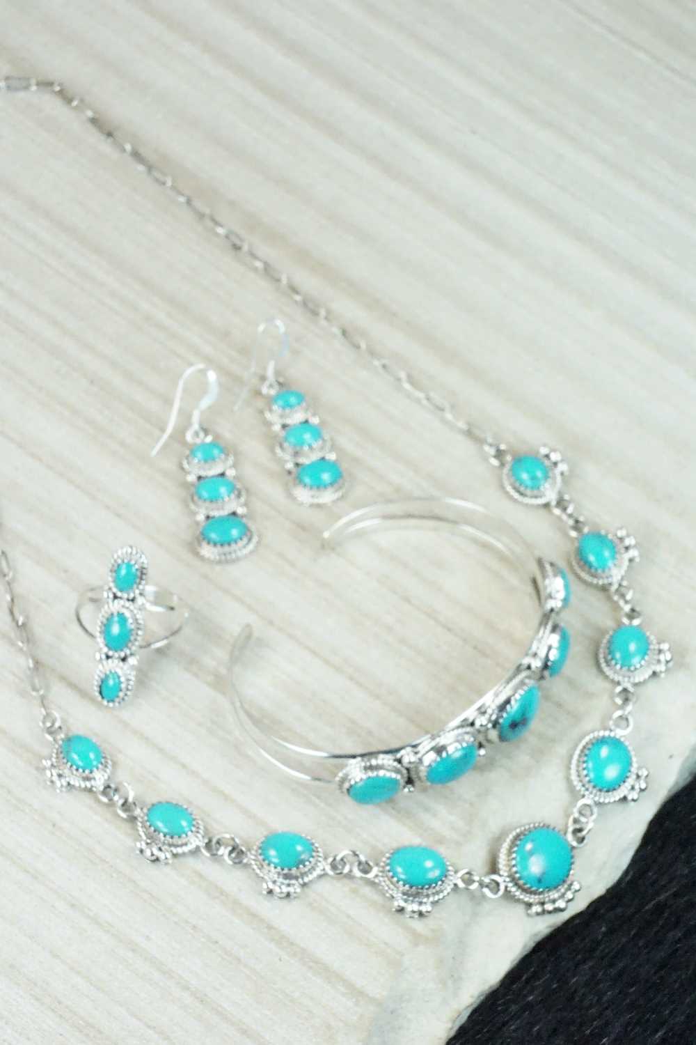 Turquoise & Sterling Silver Necklace and Earrings Set - Tom Lewis