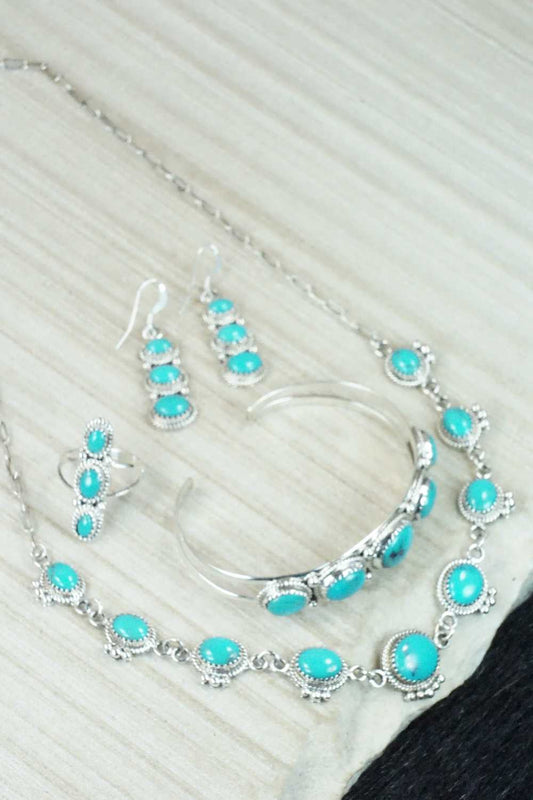 Turquoise & Sterling Silver Necklace and Earrings Set - Tom Lewis