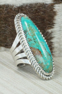 Turquoise & Sterling Silver Ring - Leslie Nez - Size 10.5