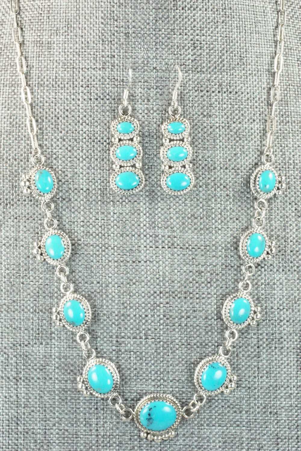 Turquoise & Sterling Silver Necklace and Earrings Set - Tom Lewis