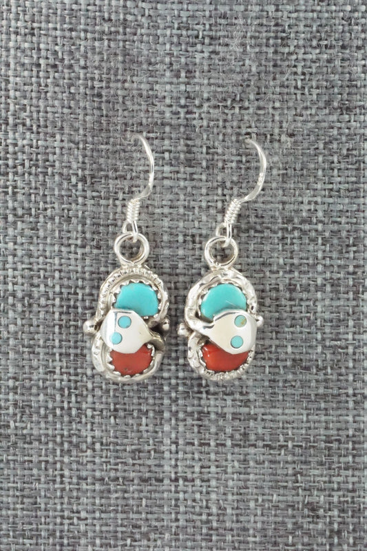Turquoise, Coral & Sterling Silver Earrings - Joy Calavaza