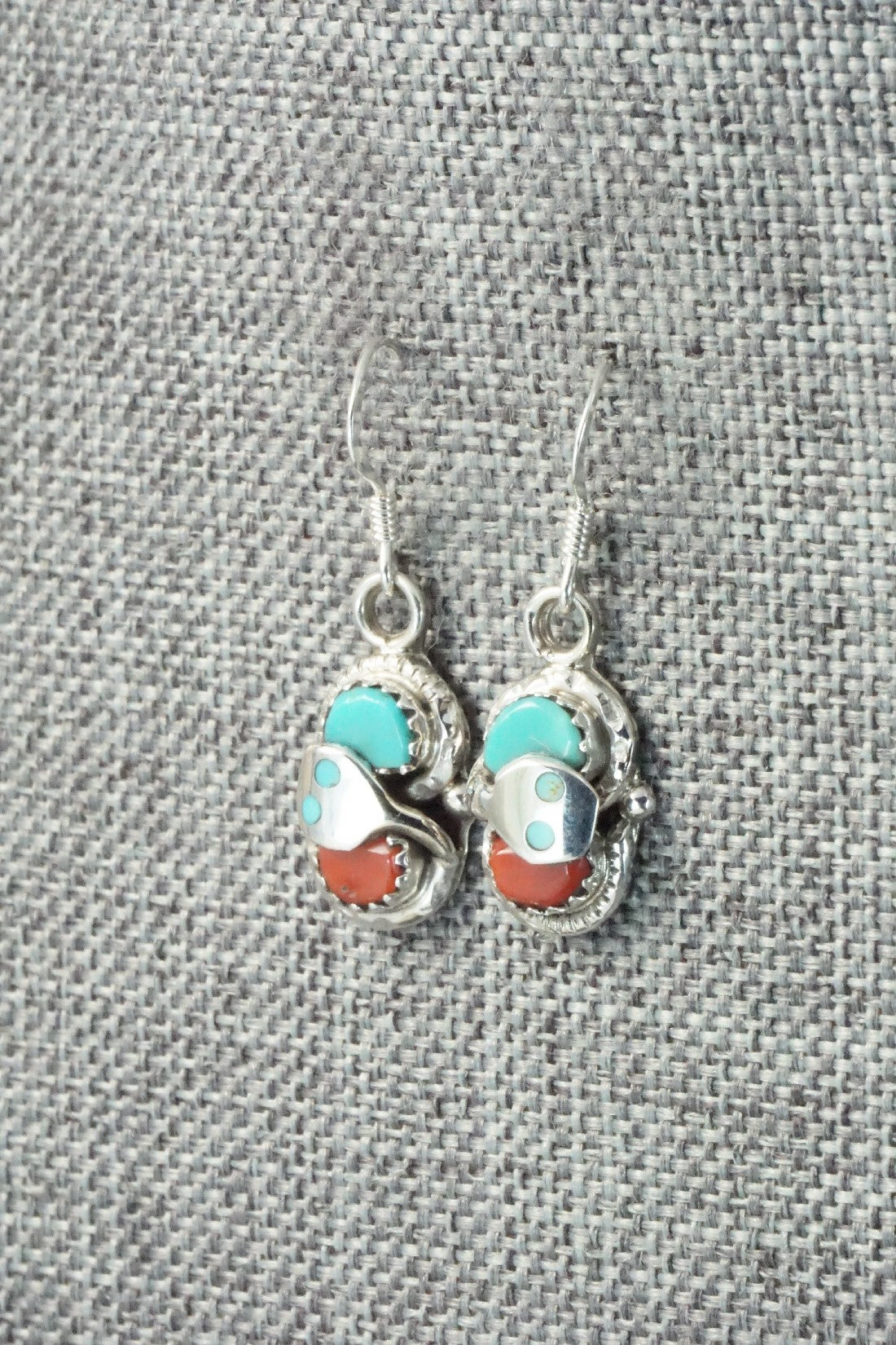 Turquoise, Coral & Sterling Silver Earrings - Joy Calavaza