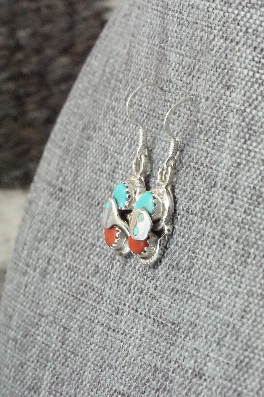 Turquoise, Coral & Sterling Silver Earrings - Joy Calavaza