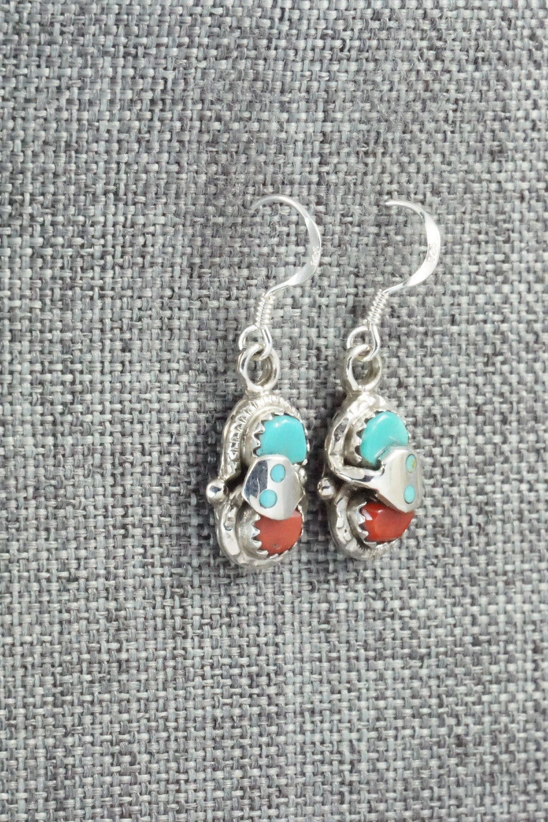 Turquoise, Coral & Sterling Silver Earrings - Joy Calavaza