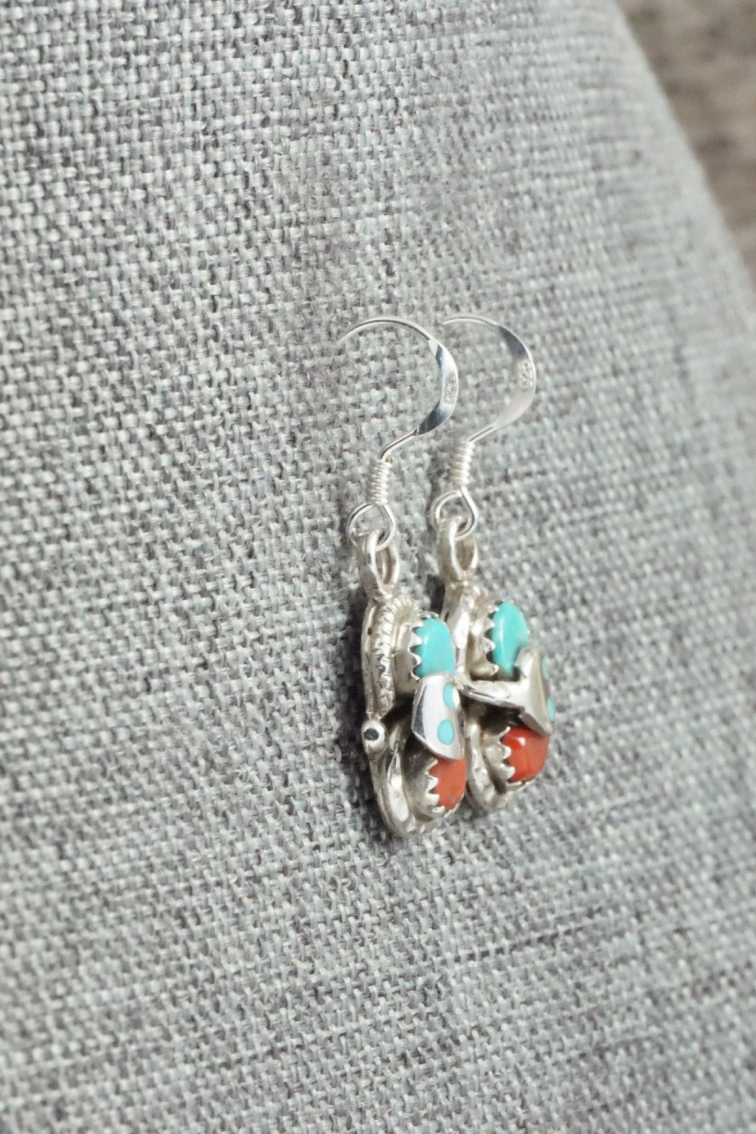 Turquoise, Coral & Sterling Silver Earrings - Joy Calavaza