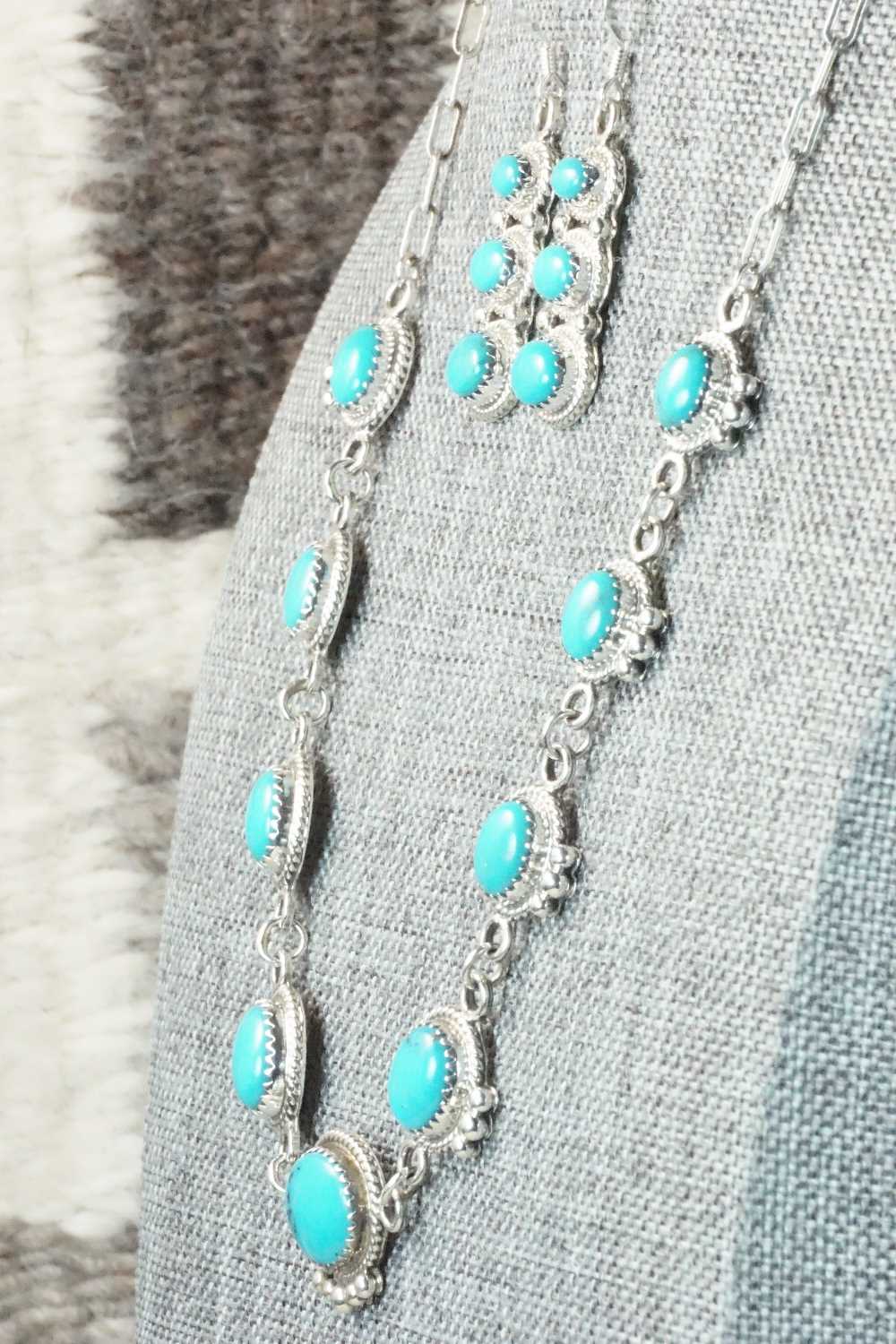 Turquoise & Sterling Silver Necklace and Earrings Set - Tom Lewis