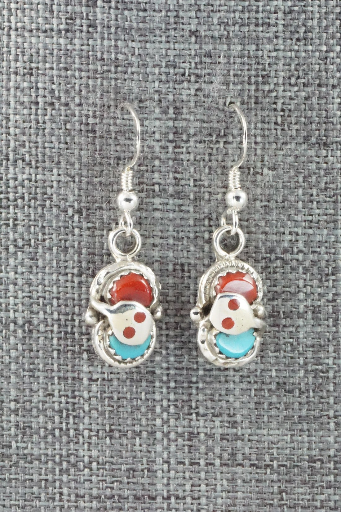 Turquoise, Coral & Sterling Silver Earrings - Joy Calavaza