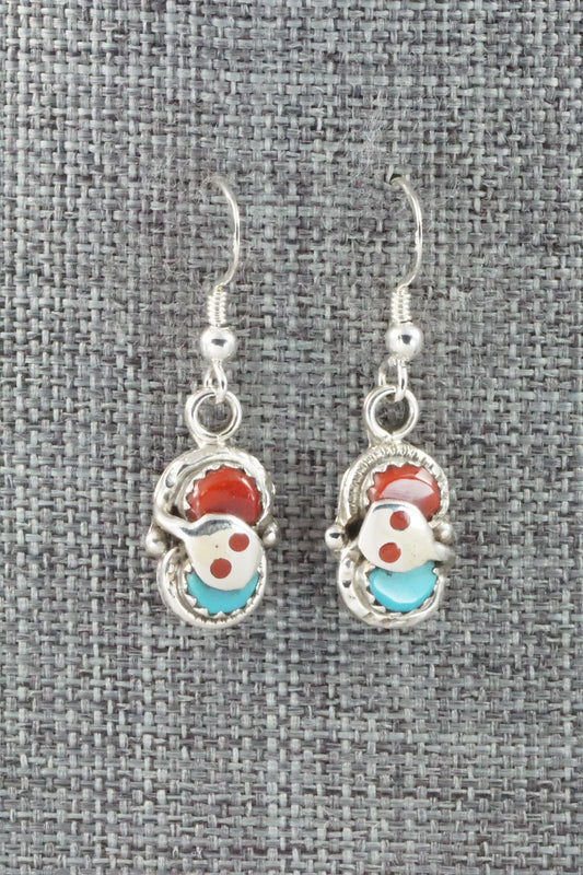 Turquoise, Coral & Sterling Silver Earrings - Joy Calavaza