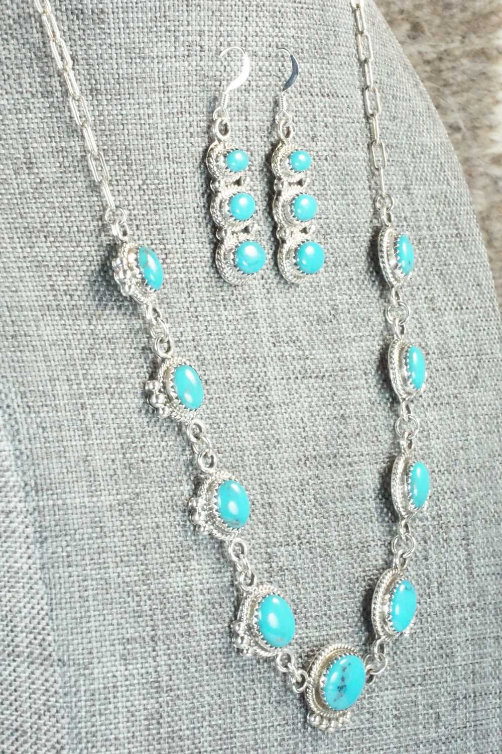 Turquoise & Sterling Silver Necklace and Earrings Set - Tom Lewis