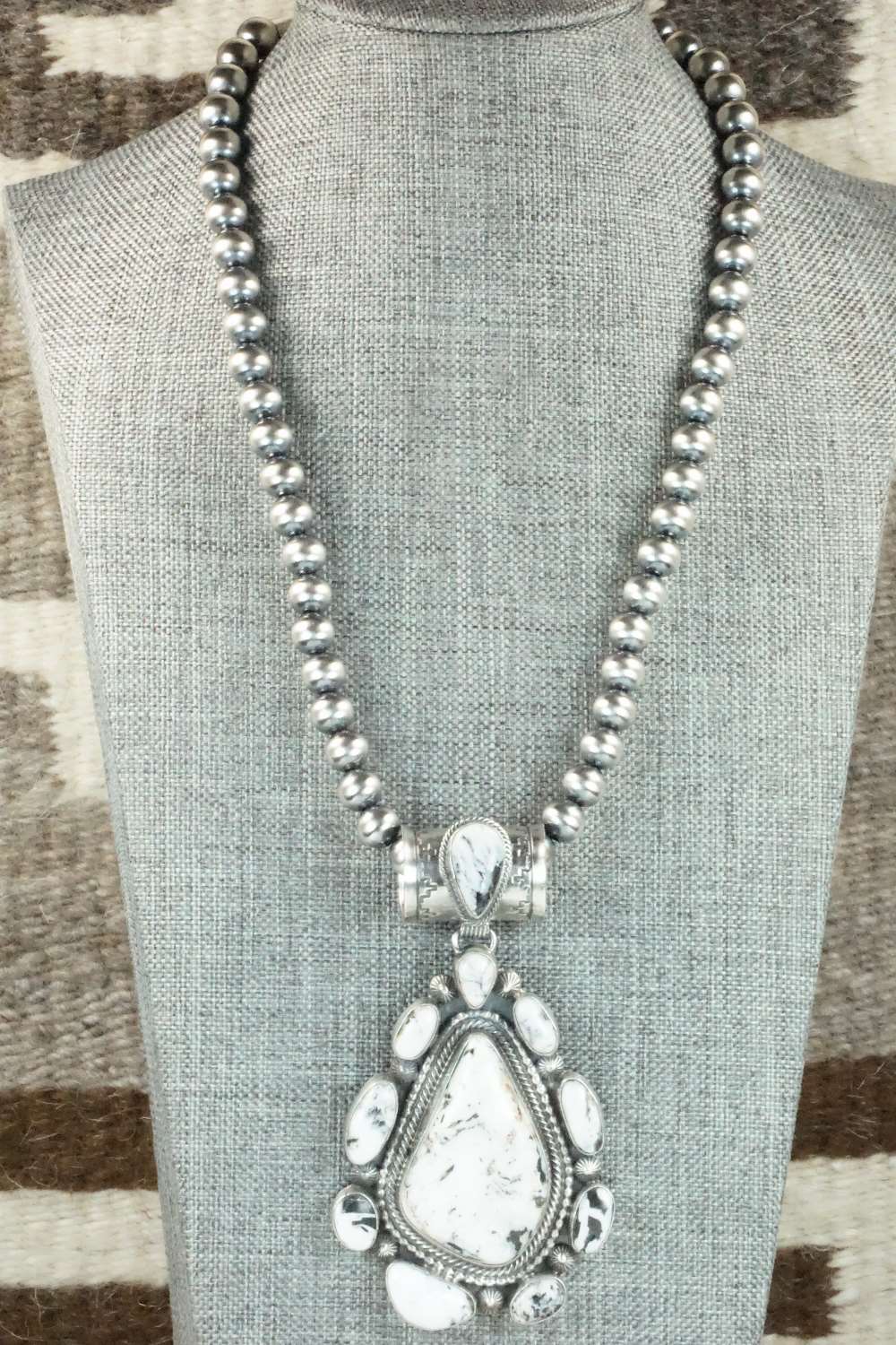 White Buffalo & Sterling Silver Pendant and Necklace - Tom Lewis