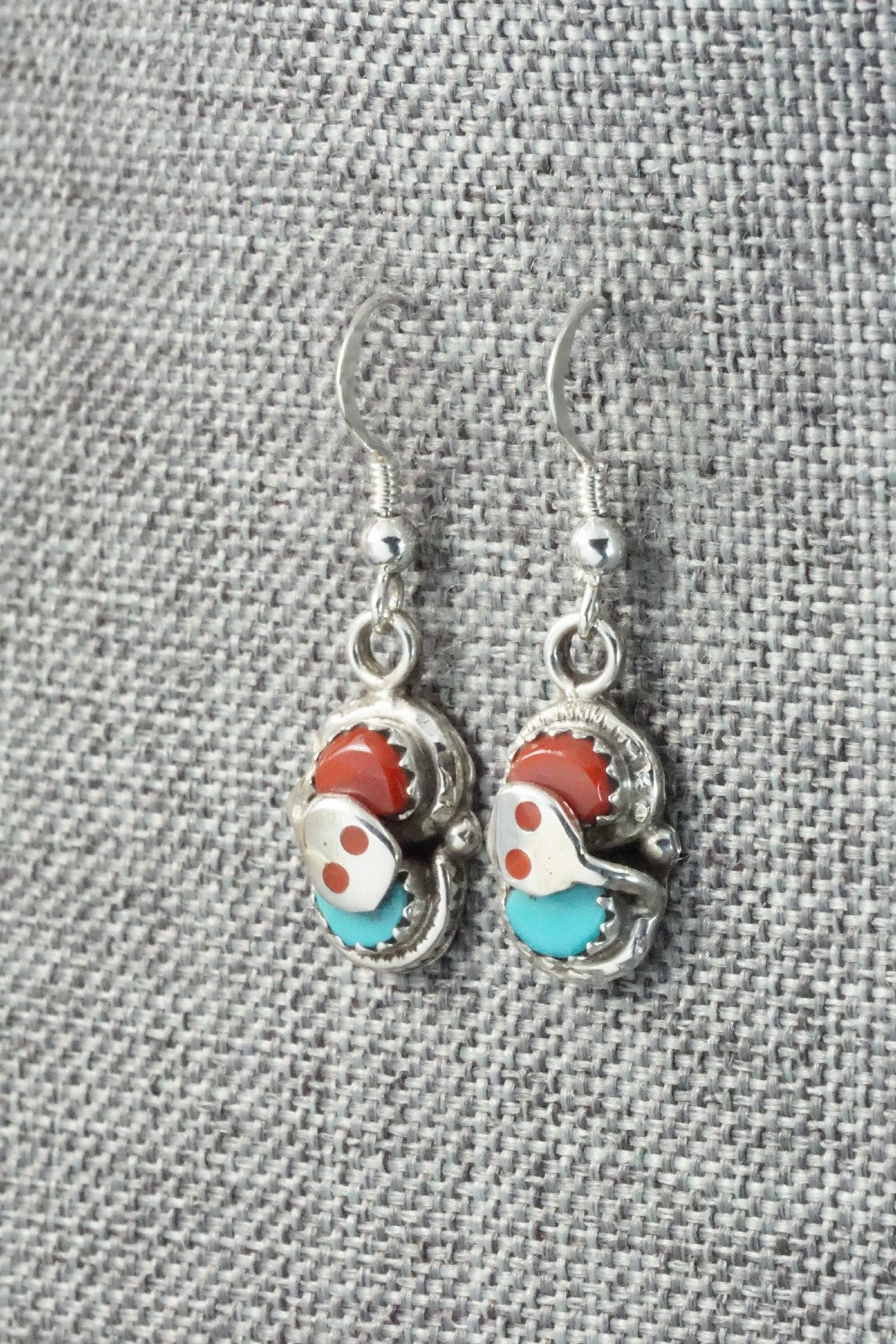 Turquoise, Coral & Sterling Silver Earrings - Joy Calavaza