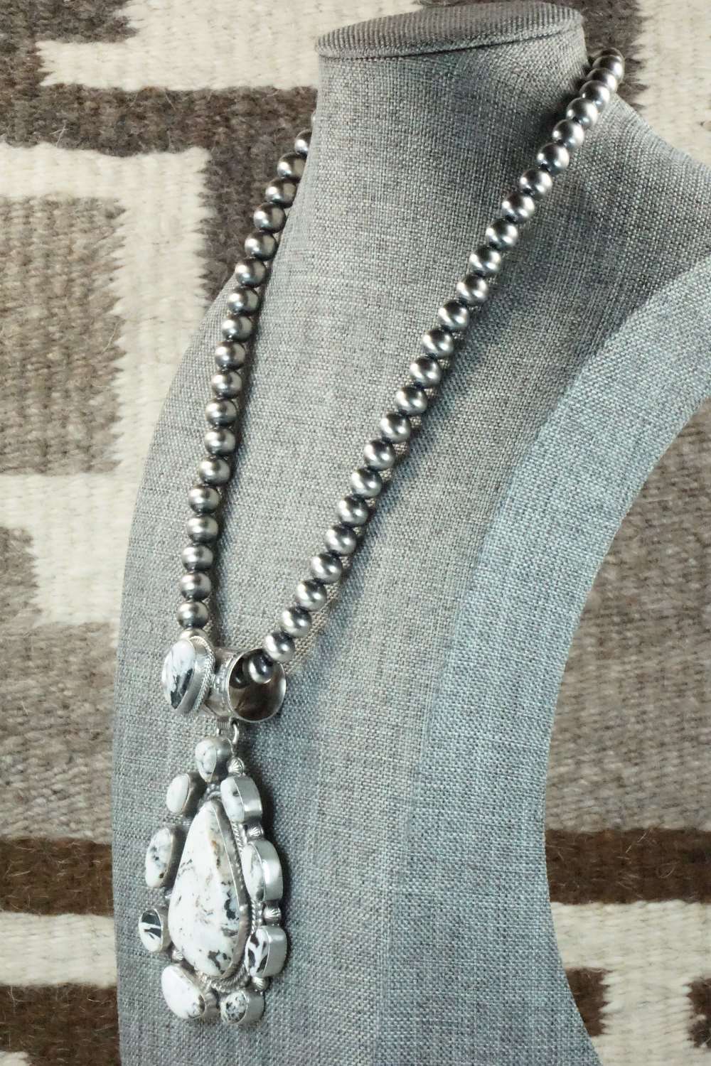 White Buffalo & Sterling Silver Pendant and Necklace - Tom Lewis