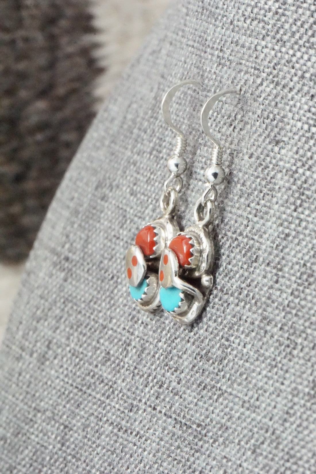 Turquoise, Coral & Sterling Silver Earrings - Joy Calavaza