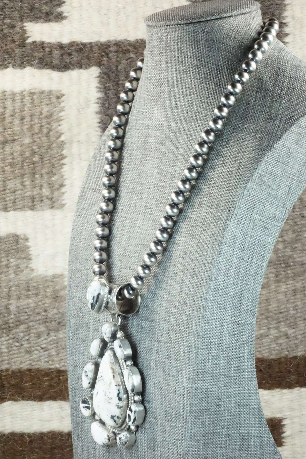 White Buffalo & Sterling Silver Pendant and Necklace - Tom Lewis