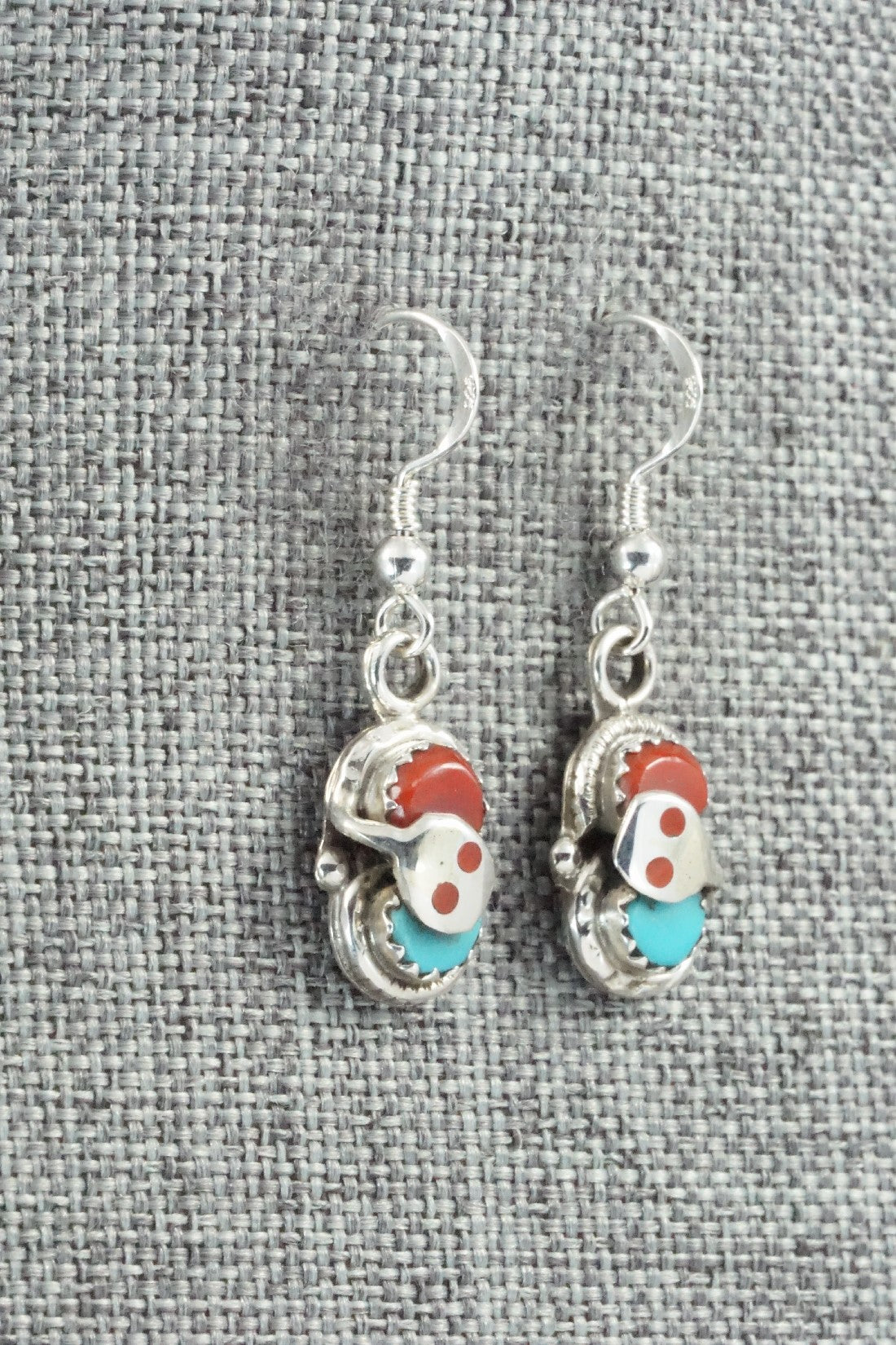 Turquoise, Coral & Sterling Silver Earrings - Joy Calavaza