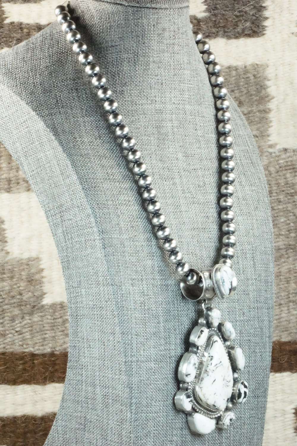 White Buffalo & Sterling Silver Pendant and Necklace - Tom Lewis