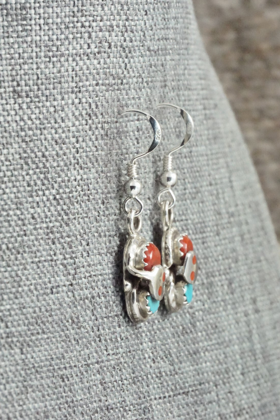 Turquoise, Coral & Sterling Silver Earrings - Joy Calavaza