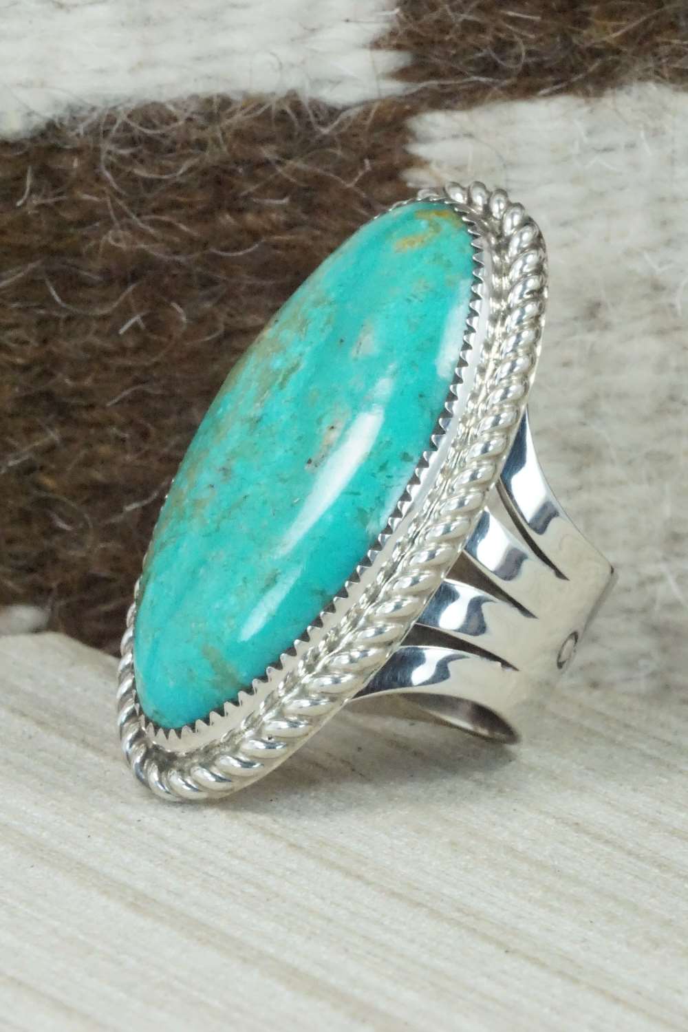 Turquoise & Sterling Silver Ring - Leslie Nez - Size 10.5