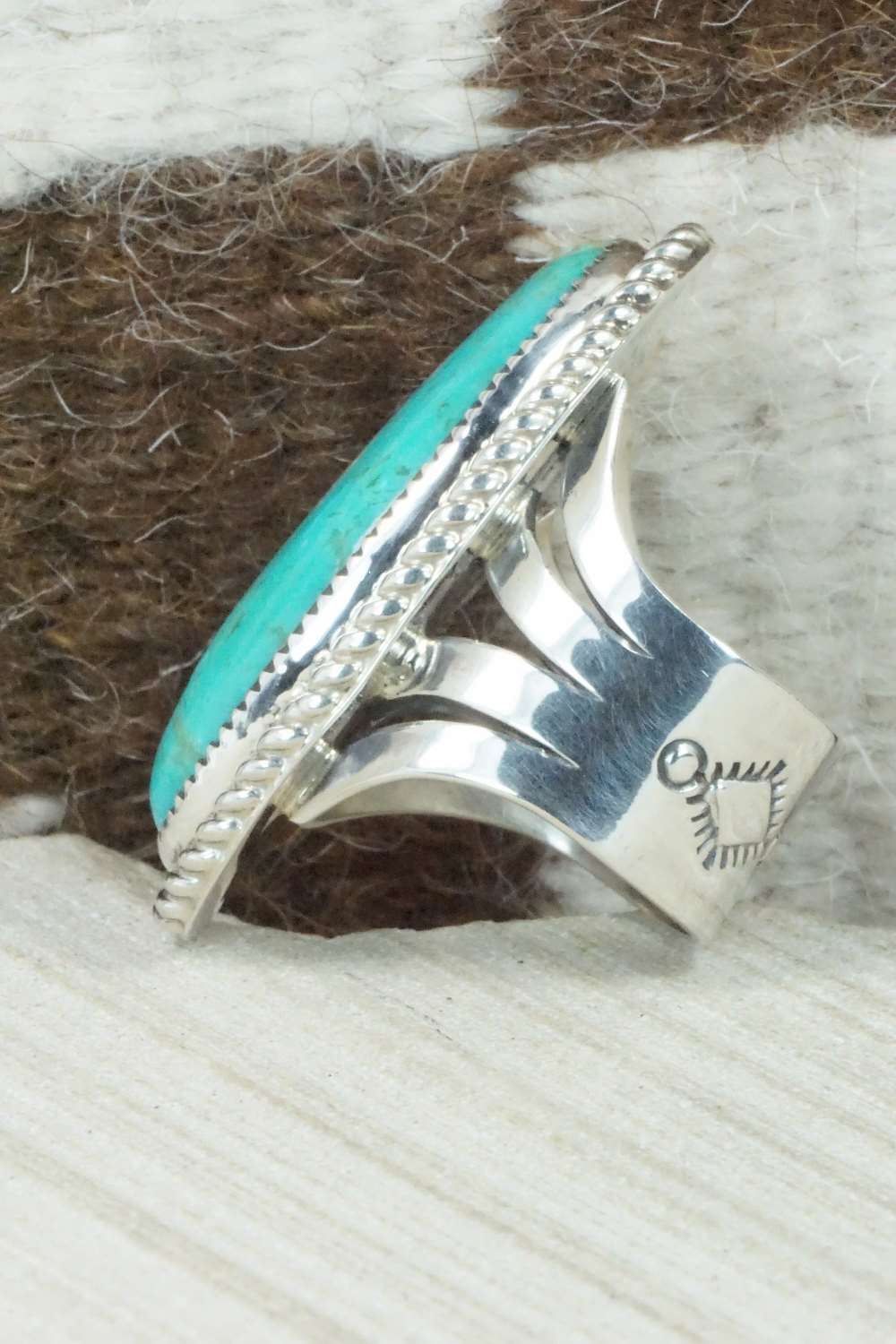 Turquoise & Sterling Silver Ring - Leslie Nez - Size 10.5