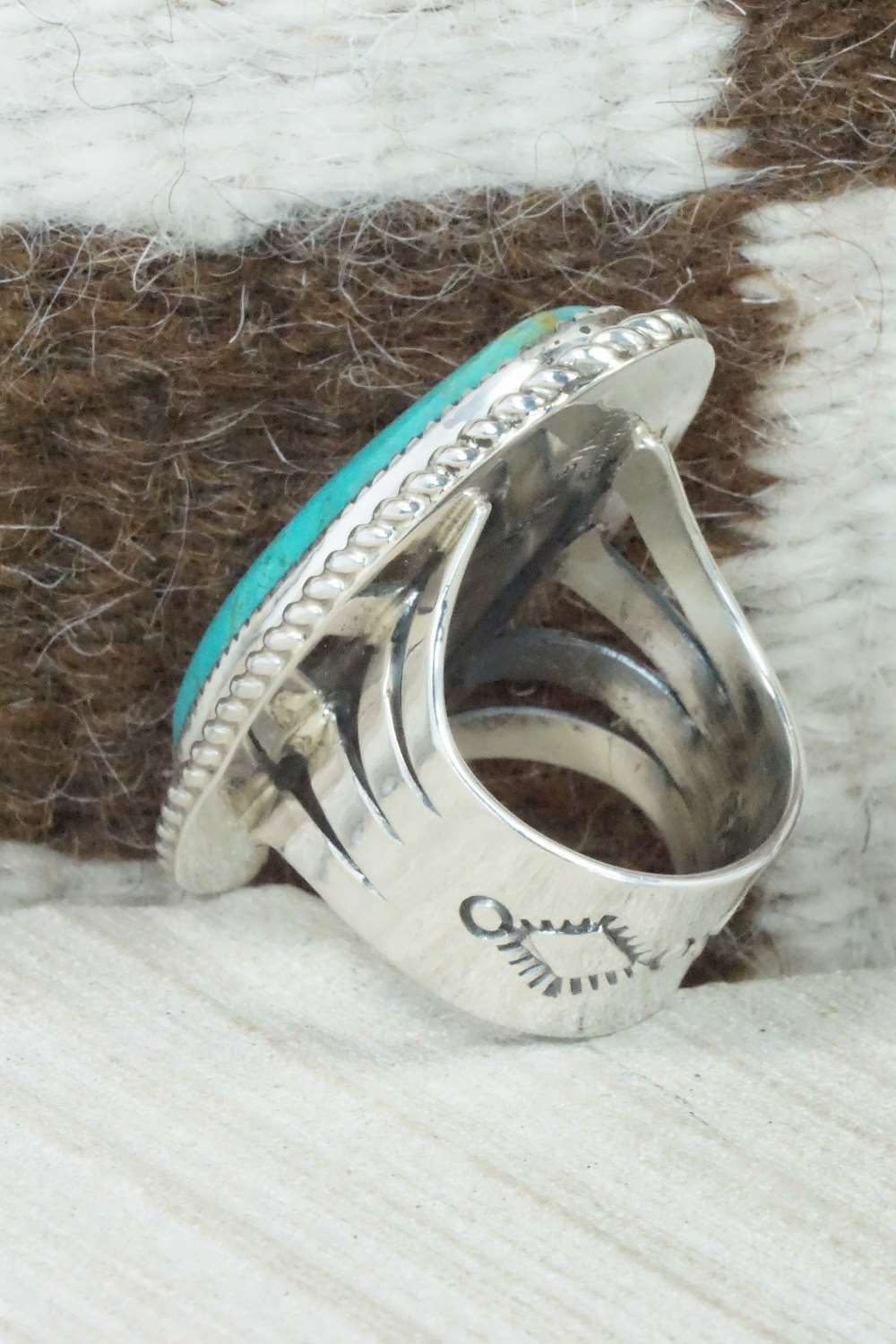 Turquoise & Sterling Silver Ring - Leslie Nez - Size 10.5