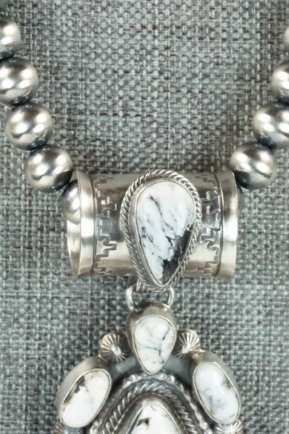 White Buffalo & Sterling Silver Pendant and Necklace - Tom Lewis