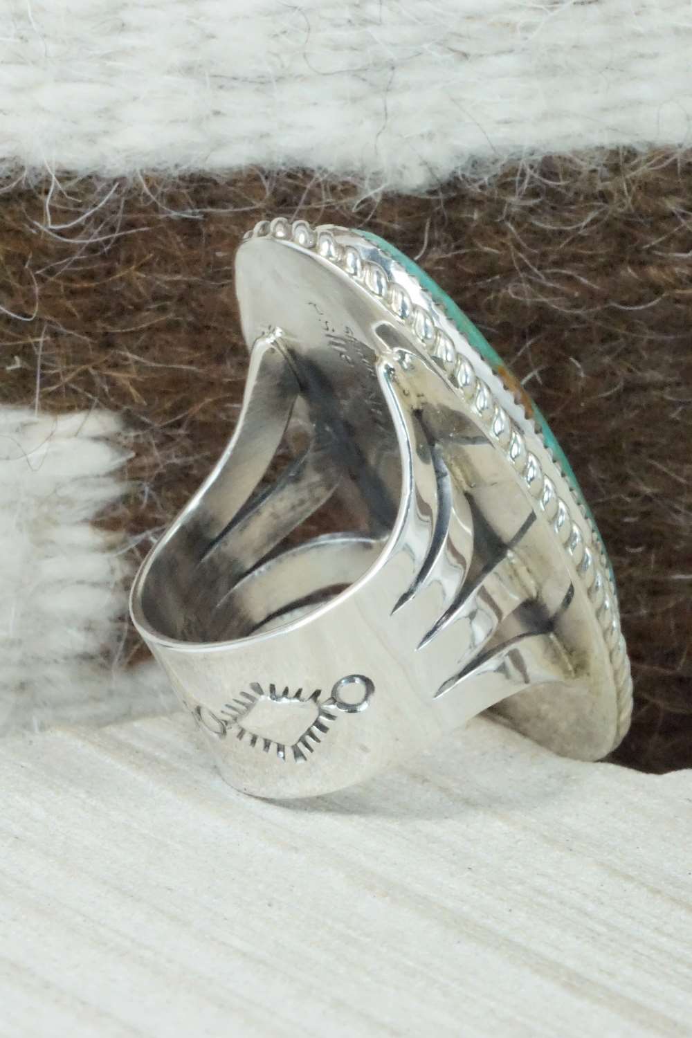 Turquoise & Sterling Silver Ring - Leslie Nez - Size 10.5