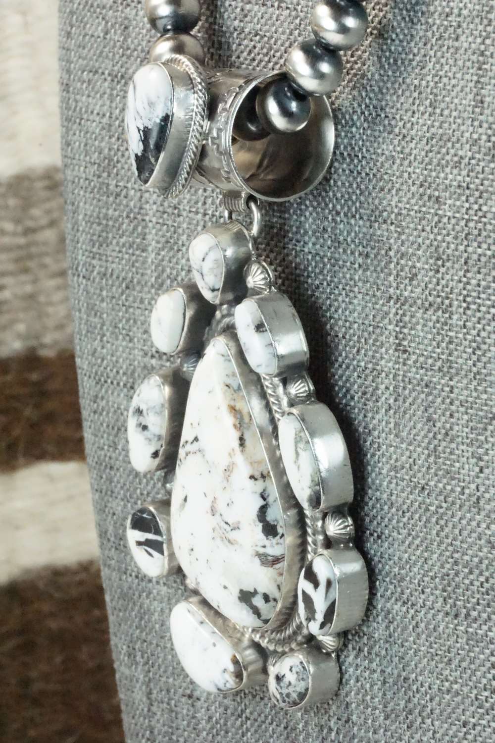 White Buffalo & Sterling Silver Pendant and Necklace - Tom Lewis