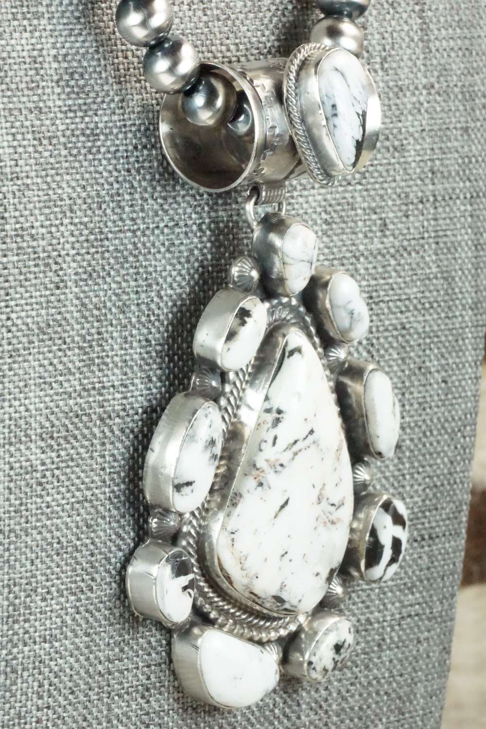 White Buffalo & Sterling Silver Pendant and Necklace - Tom Lewis