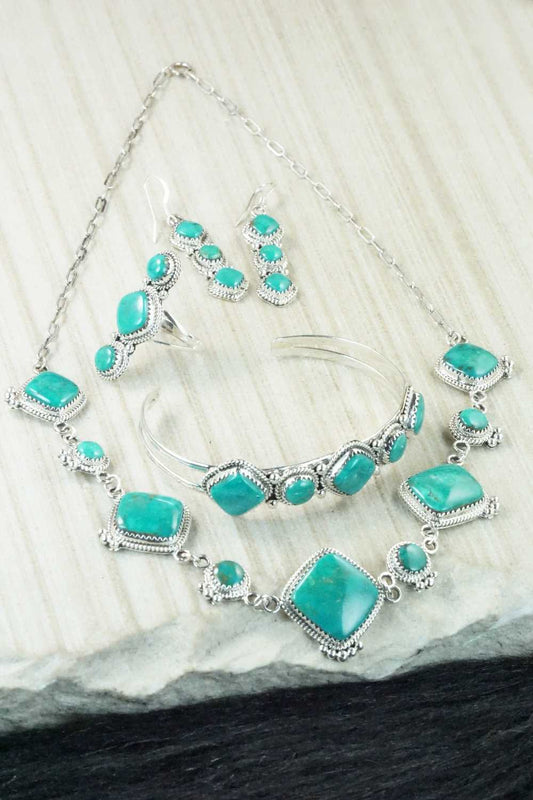 Turquoise & Sterling Silver Necklace and Earrings Set - Tom Lewis